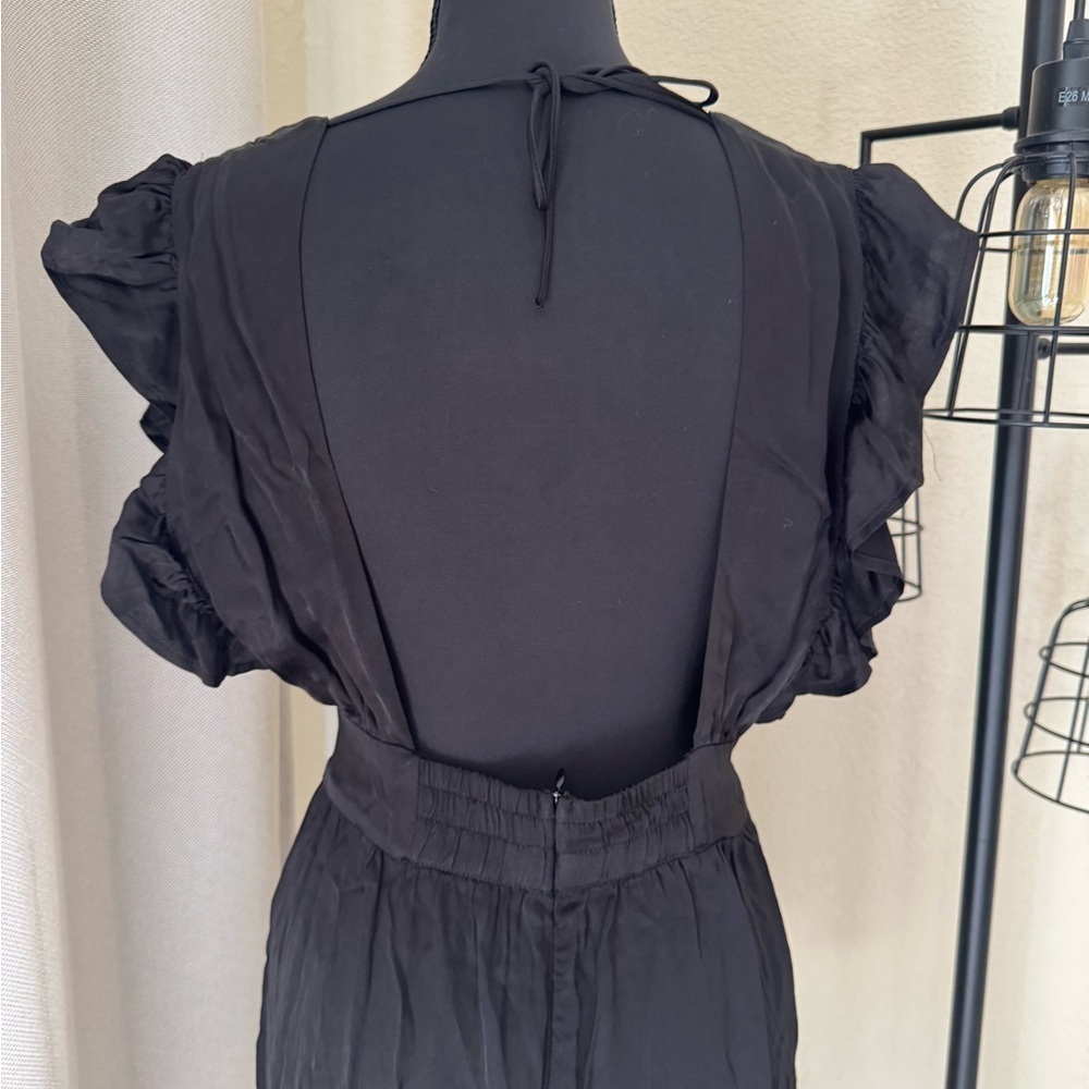 Stillwater Jesse Black Ruffle Mini Dress Small Plunge Boho - Picture 8 of 10